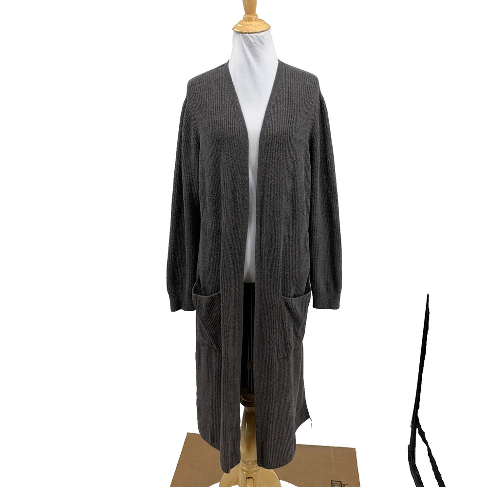 Barefoot Dreams Cardigan Womens Large Graphite Cozy Chic Ultra Lite Teddy Fleece